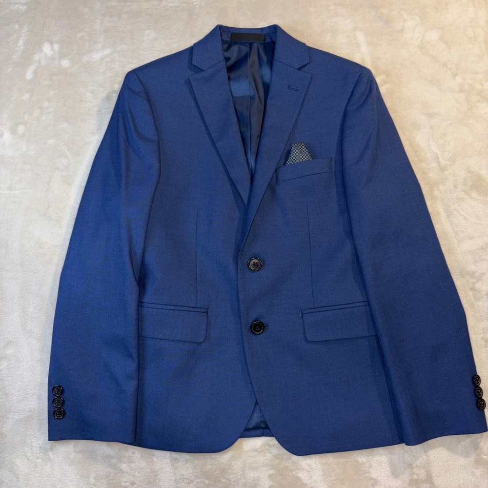 Lauren Ralph Lauren Boys Blue 2-Button Blazer Jacket Size 12R Pocket Square